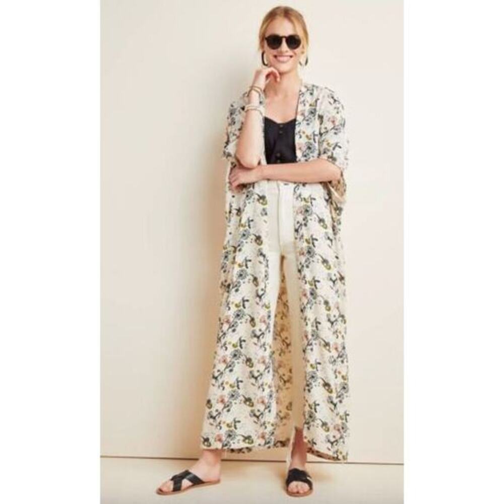 Anthropologie Bel Kazan Floral Open Front Kimono Duster Long Cardigan Size‎ OS